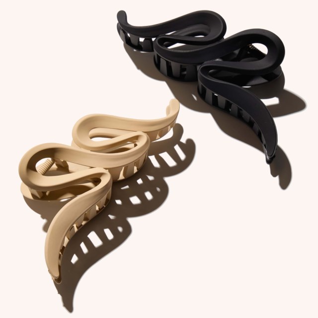 Large Claw Hair Clips Wave 2 Pack Black/Beige